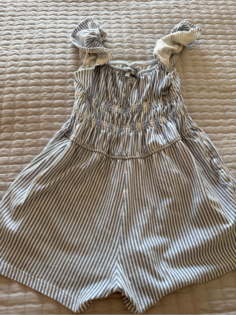 Old Navy Blue and White Striped Girls Romper - with pockets; worn twice
